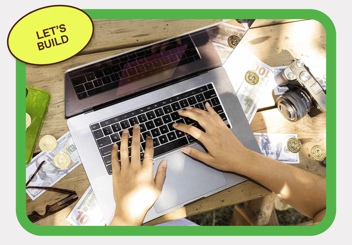 A content creator editing her content with a sticker that reads 
